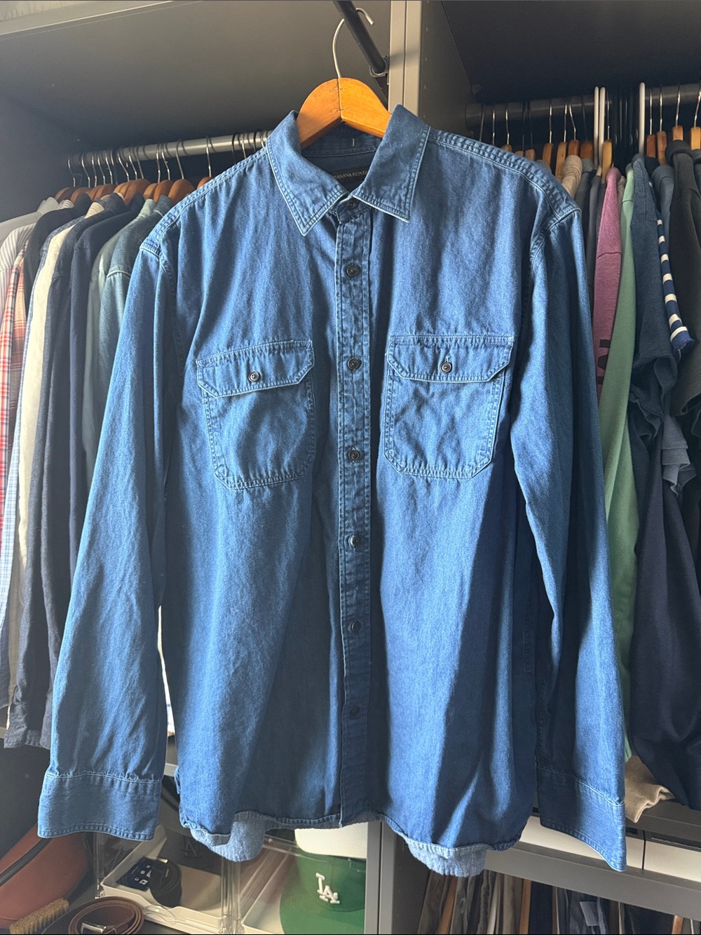 Banana Republic Dark Wash Denim Button-Down Shirt Long Sleeve
